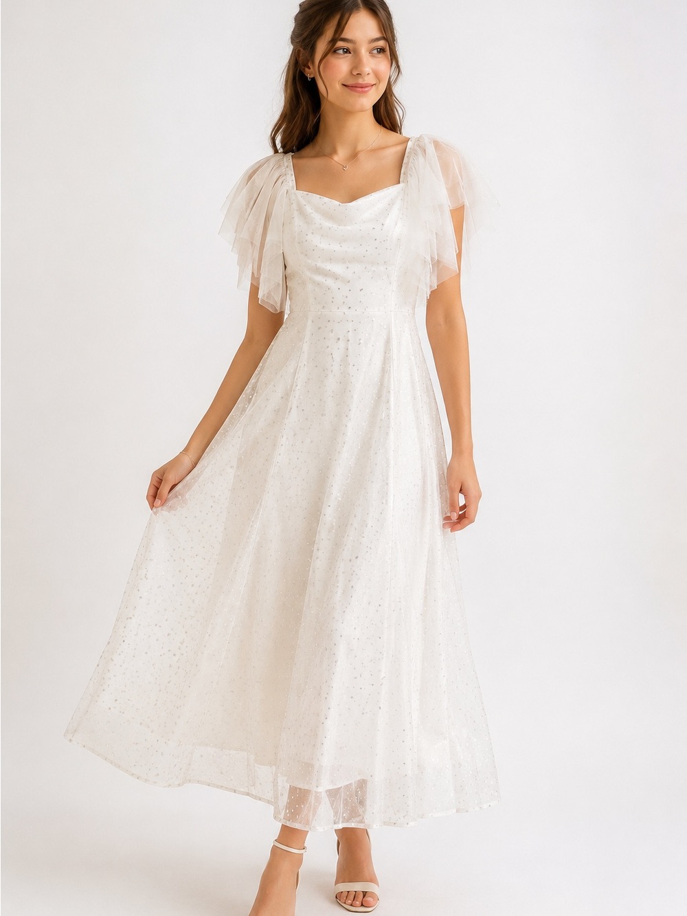 Blondie Nites White Sparkle Tulle Maxi Dress